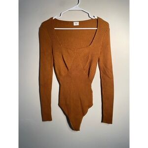 Abercrombie & Fitch Brown Ribbed Knit Structured Sweater Bodysuit Size‎ Medium